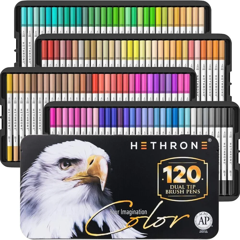 NEW 120 Colors Art Supplies Brush Markers Pens for Adult Coloring Books School D